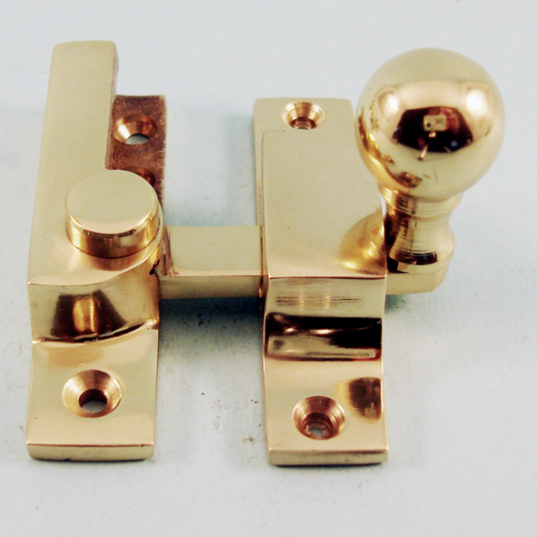 THD105N/PB • Non-Locking • Polished Brass • Narrow Straight Arm Ball Knob Sash Fastener